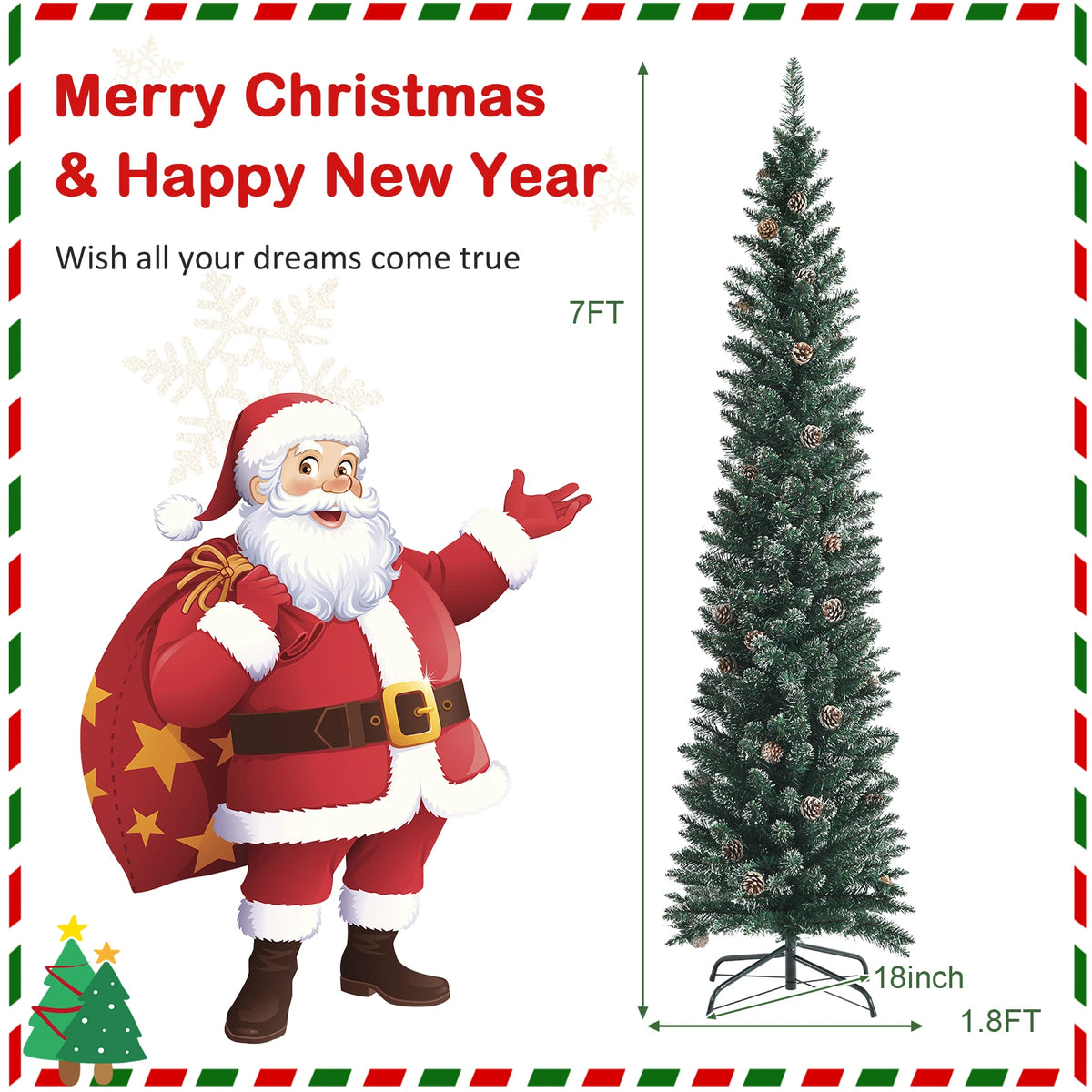 MULTIGOT Artificial Slim Pencil Christmas Tree With Snowy Branch Tips