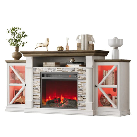 Electric Fireplace TV Stand Farmhouse Entertainment Center With Barn Doors