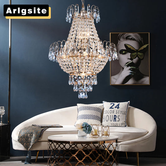 16.9" Luxury Retro Crystal Chandelier European Style Imperial Style Copper Color 7-Light Lighting Fixture Classy Living Room Restaurant Entrance Ceiling Light