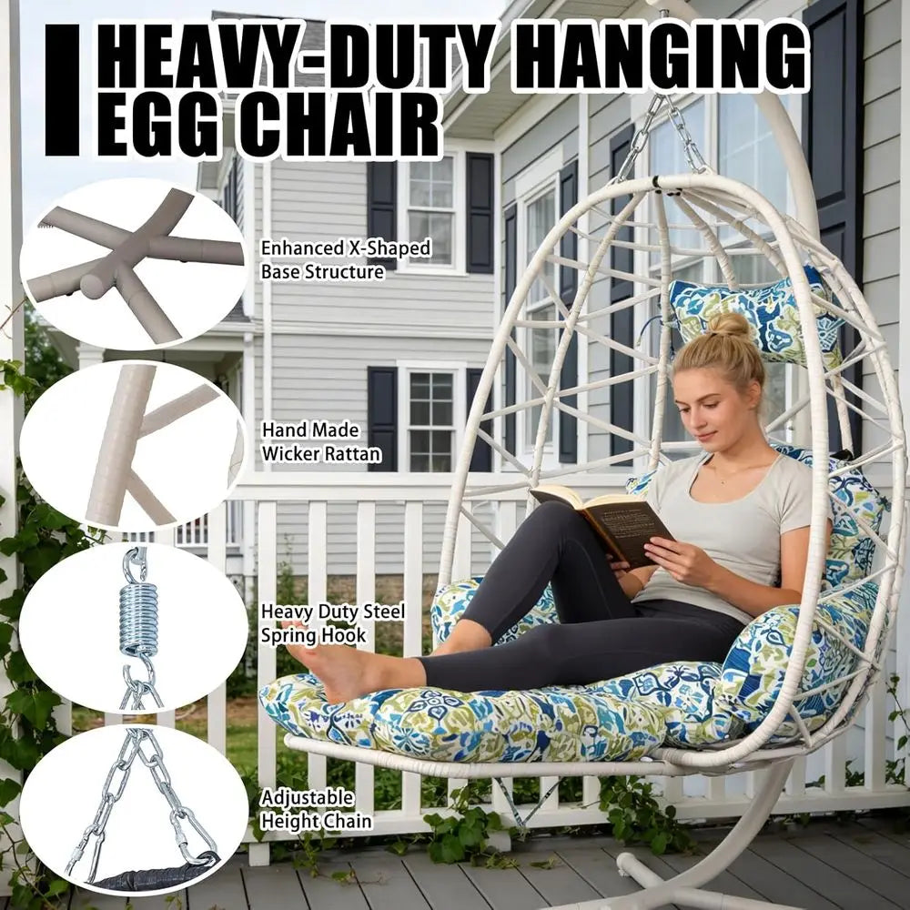 Hanging Egg Chair with Stand & Leg Rest,Rattan Wicker Swing Chair with Cushion,Patio Basket Hanging Chair Wicker Hammock Chair o