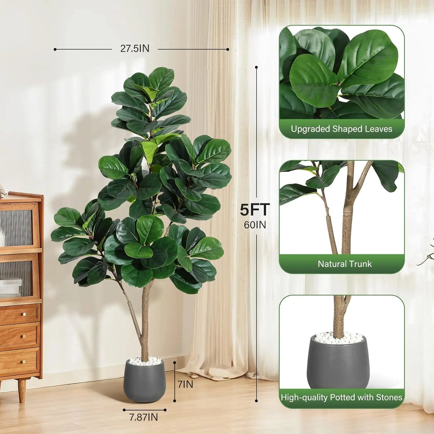 HiMISSCN Fiddle Leaf Fig Tree Artificial Planter