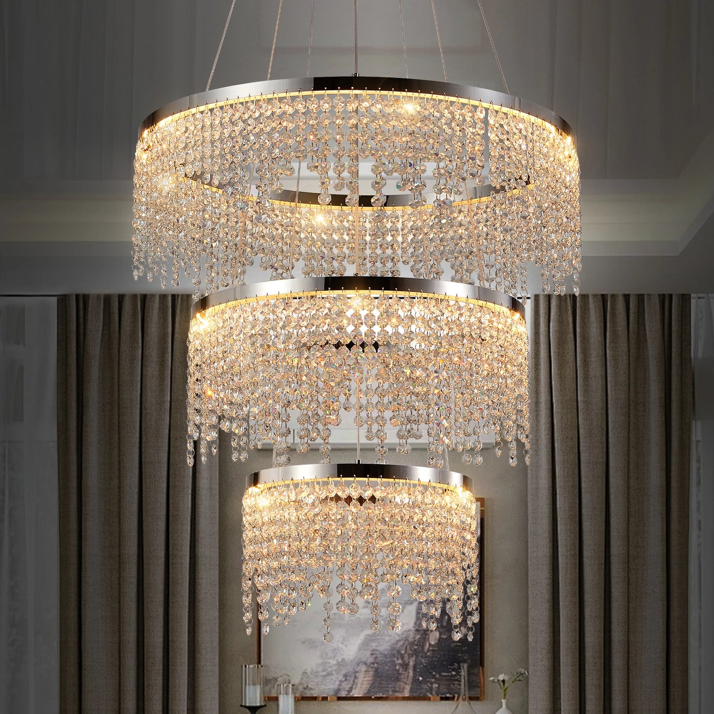 Crystal Chandelier LED Pendant Light Polished Finish Living Room