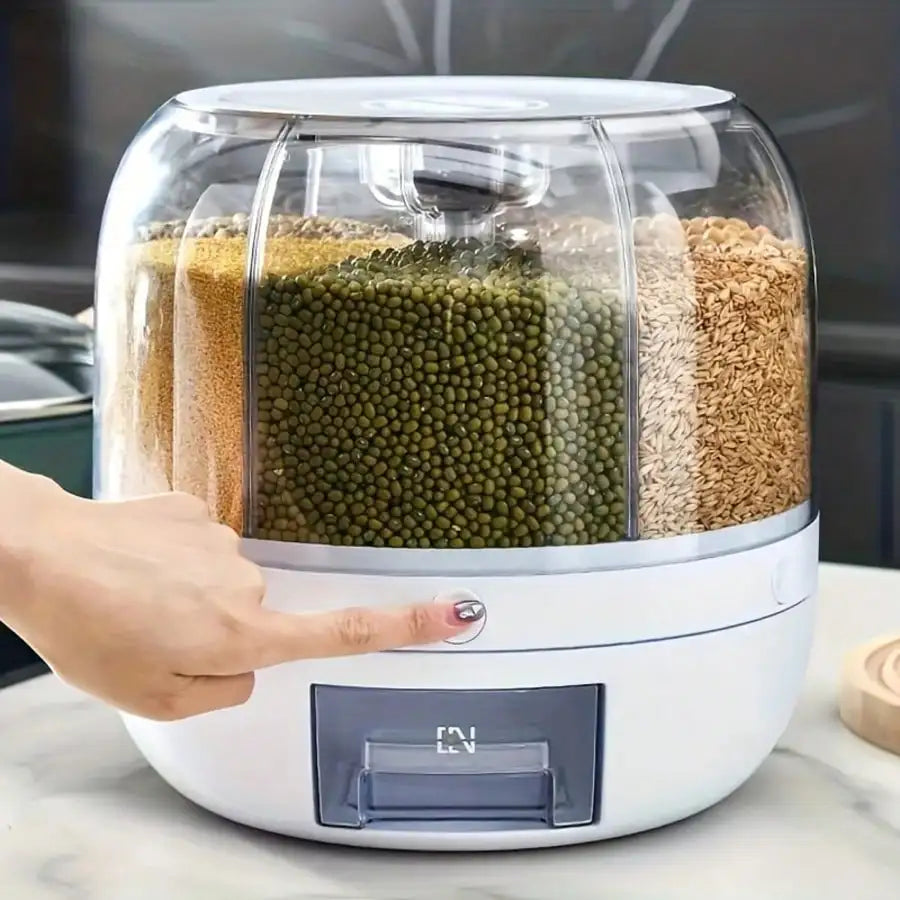 22 Lbs Multi-Functional Grain Dispenser, Reusable Round Food Storage Container With Flip Lid, 360 ° Rotating Grain Organ