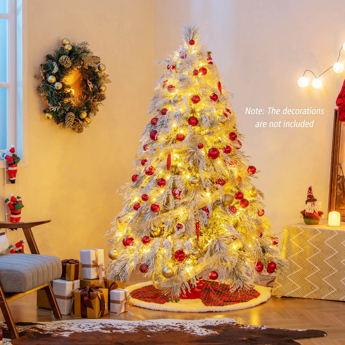 MULTIGOT Pre Lit Artificial Christmas Tree With Flocked Pine Tips