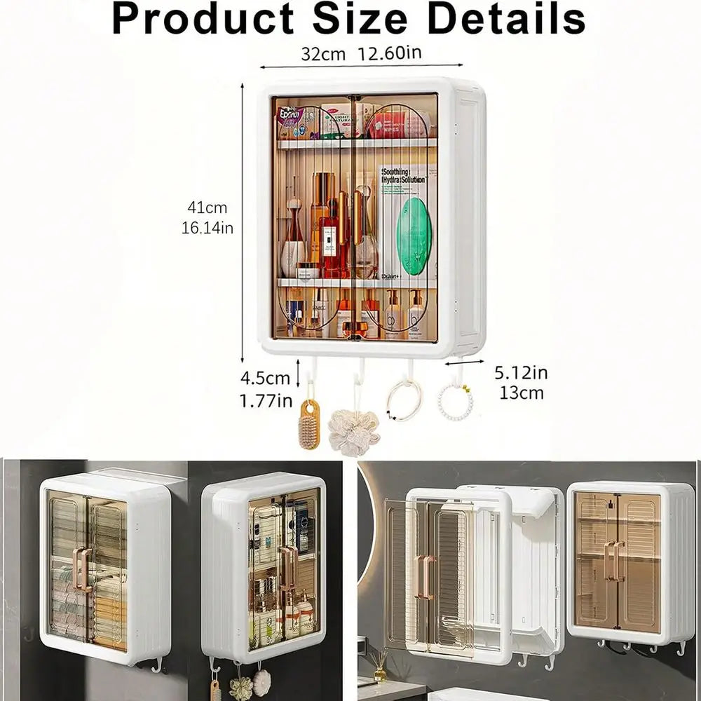 Wall-Mounted Large-Capacity Makeup Storage Box, Dust-Proof Cosmetics Organizer, Bathroom Storage, Vanity, Bedroom Skincare Orga
