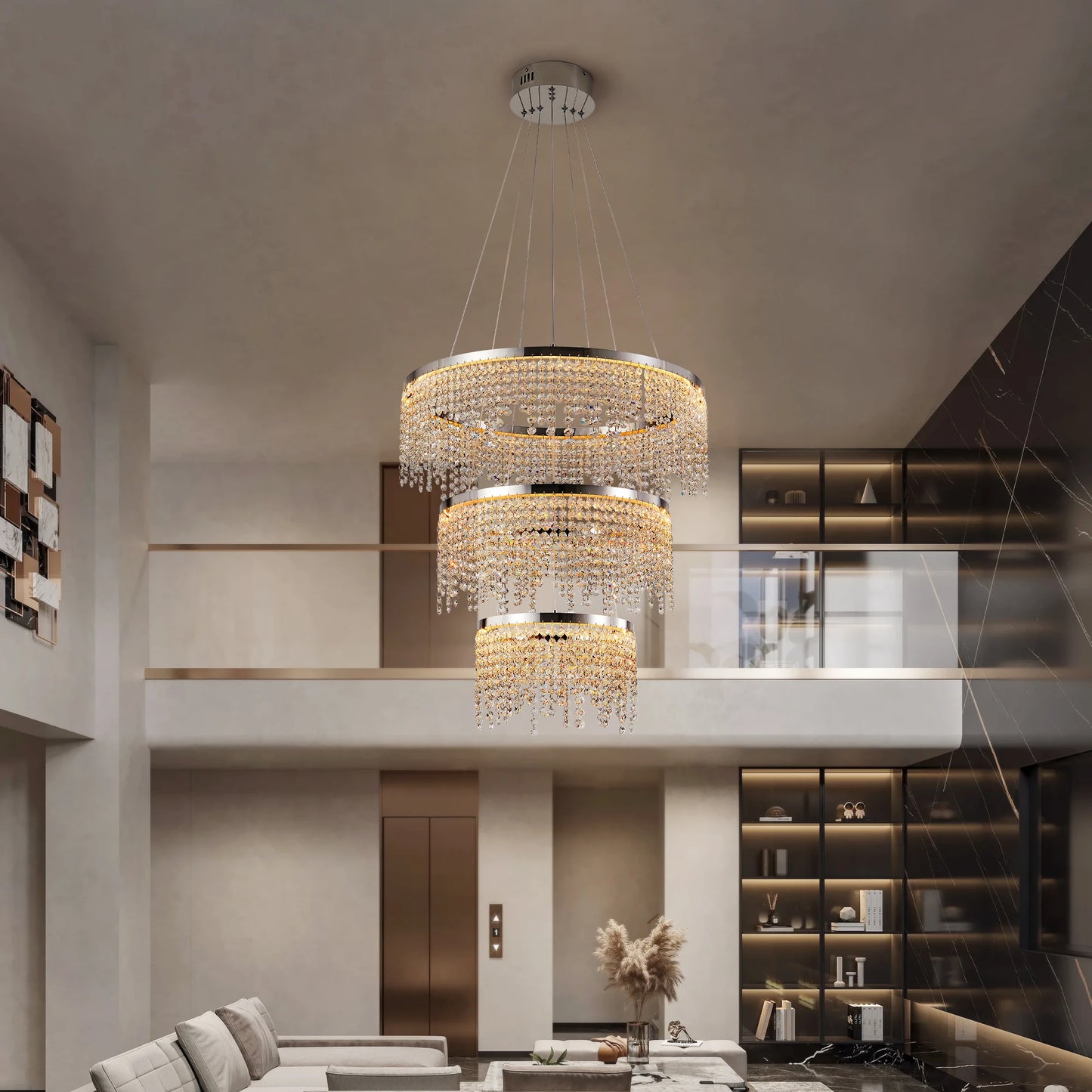Crystal Chandelier LED Pendant Light Polished Finish Living Room