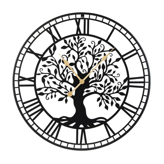 Large Wall Clock, 27” Tree of Life Big Metal Clock, Non-Ticking Decorative Clock