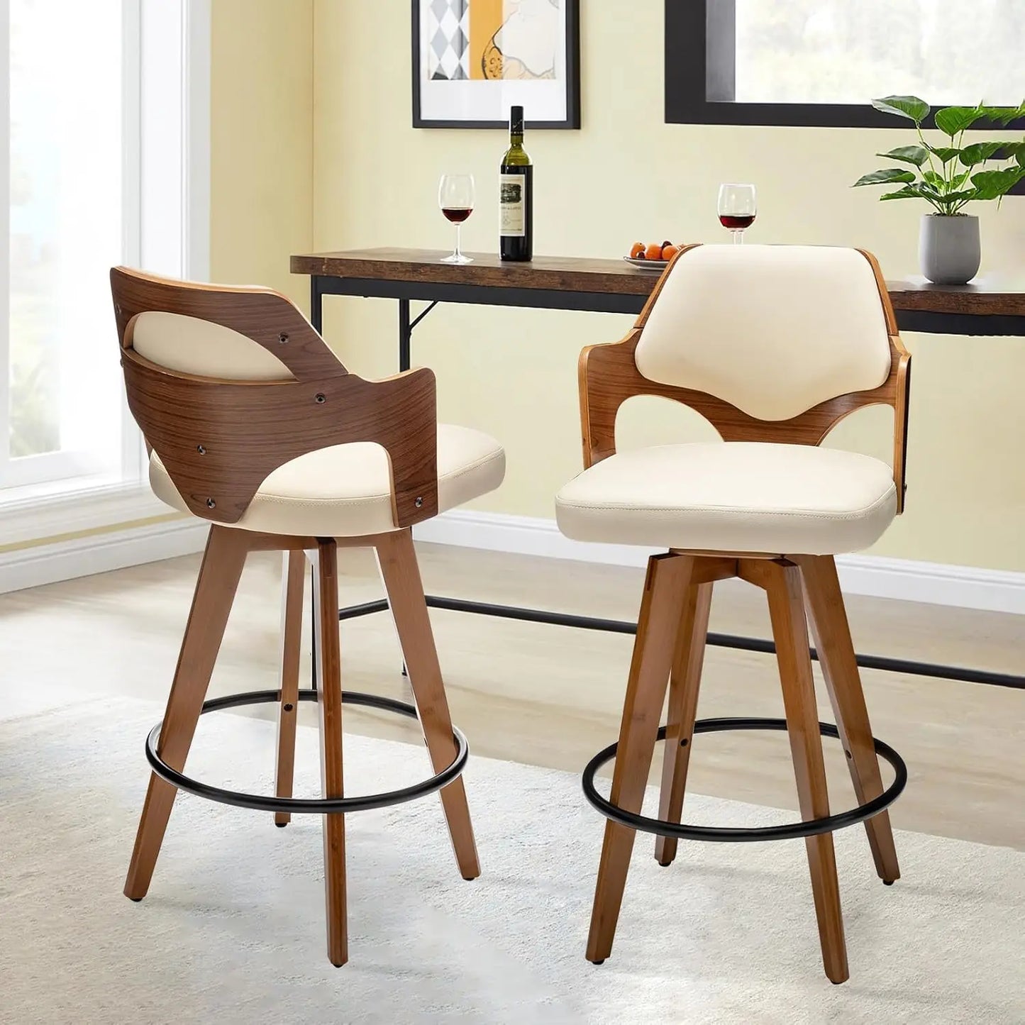 Guangbai Upholstered Bar Stool Set Of 2 With Bamboo Legs Low Back