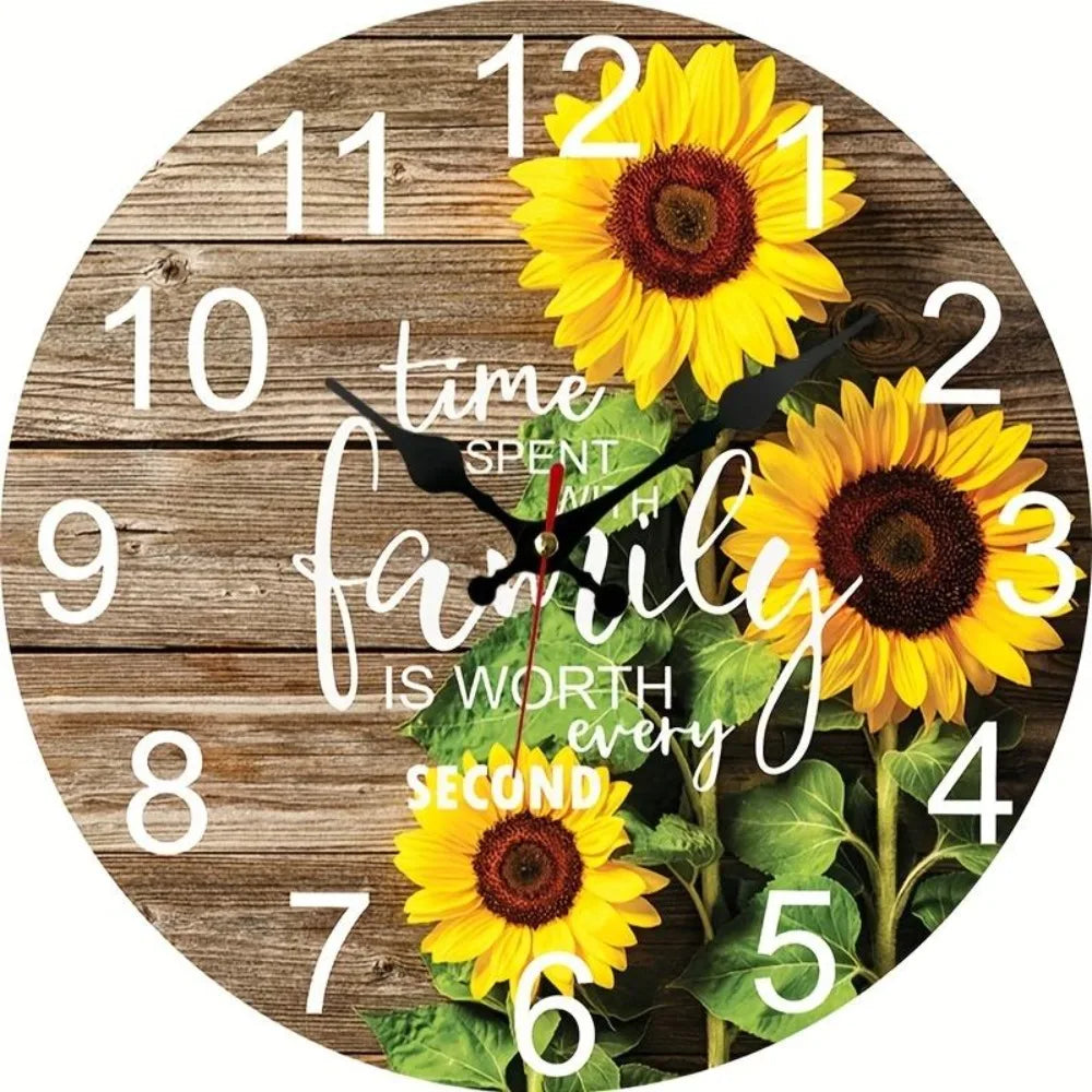 1pc Sunflower Wall Clock, Silent Non-Ticking Battery Powered Bedroom/Bathroom/Living Room/Kitchen Decor