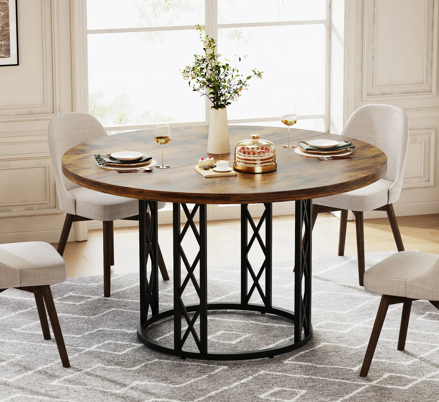 Tribesigns Industrial Round Farmhouse Dining Table For Home