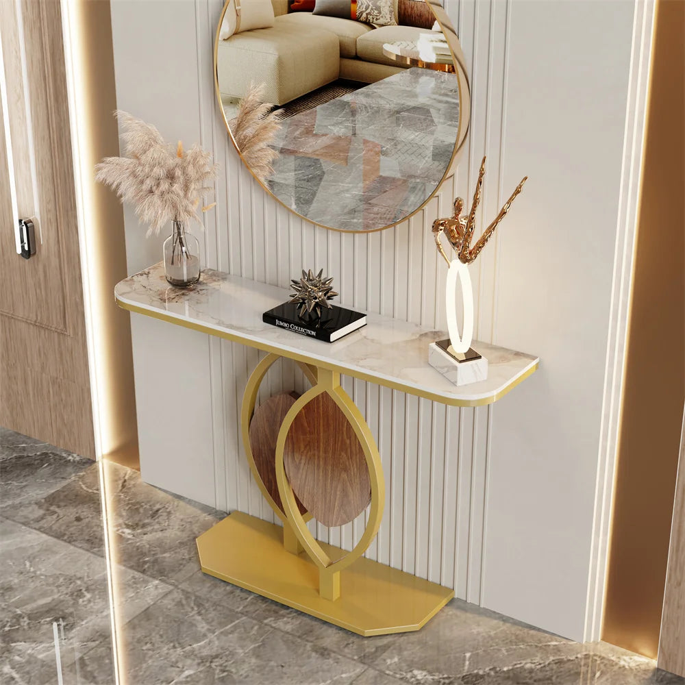 LUVODI Luxury Modern Marble Console Table Anti-Scratch Entryway Table for Living Room Bedroom Sofa Back Decor