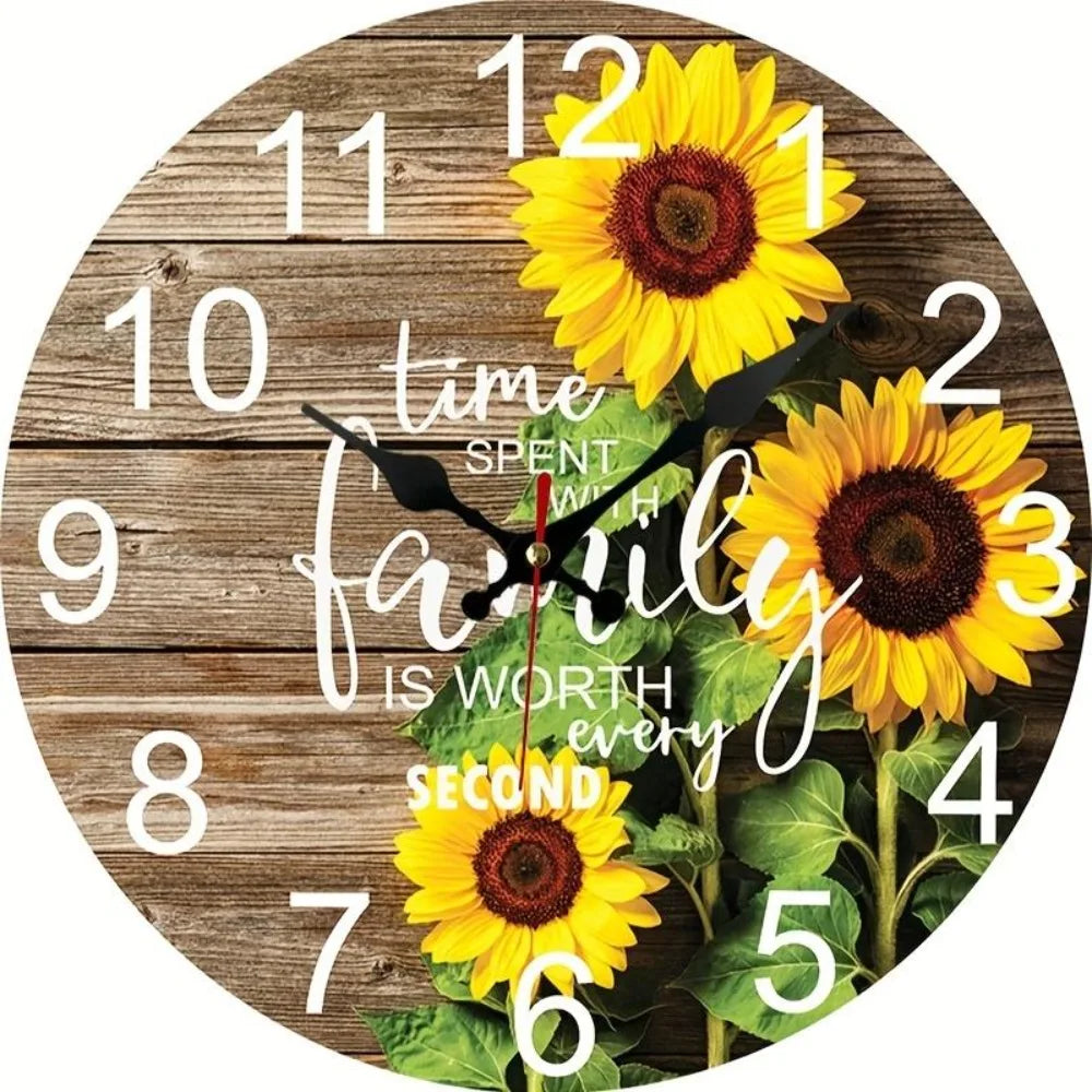 1pc Sunflower Wall Clock, Silent Non-Ticking Battery Powered Bedroom/Bathroom/Living Room/Kitchen Decor