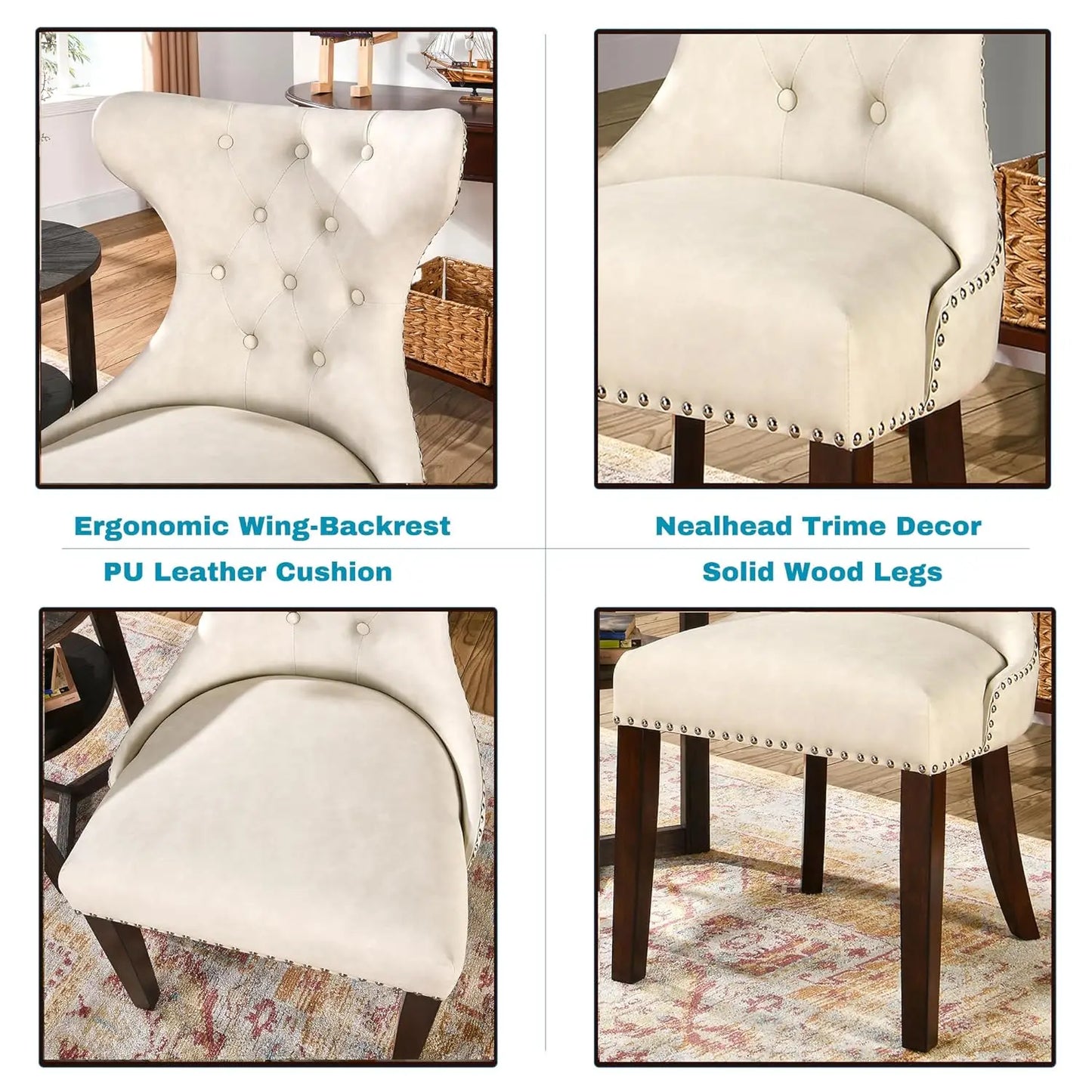 Upholstered Modern Dining Chairs Set Of 2 Button Tufted Leather