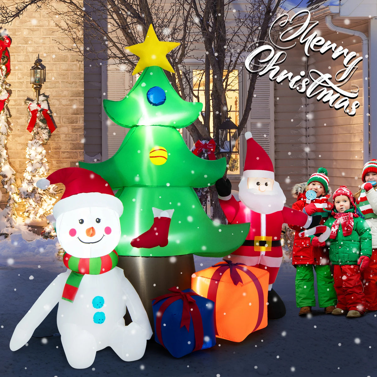 LIFEZEAL Inflatable Christmas Tree With Santa And Snowman Lights