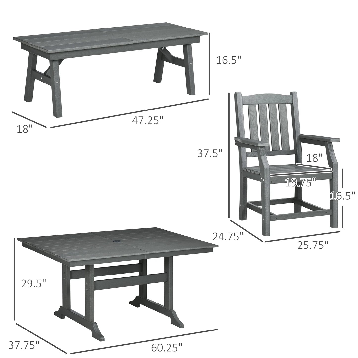 Outsunny Patio Dining Set with Umbrella Hole and Cushions