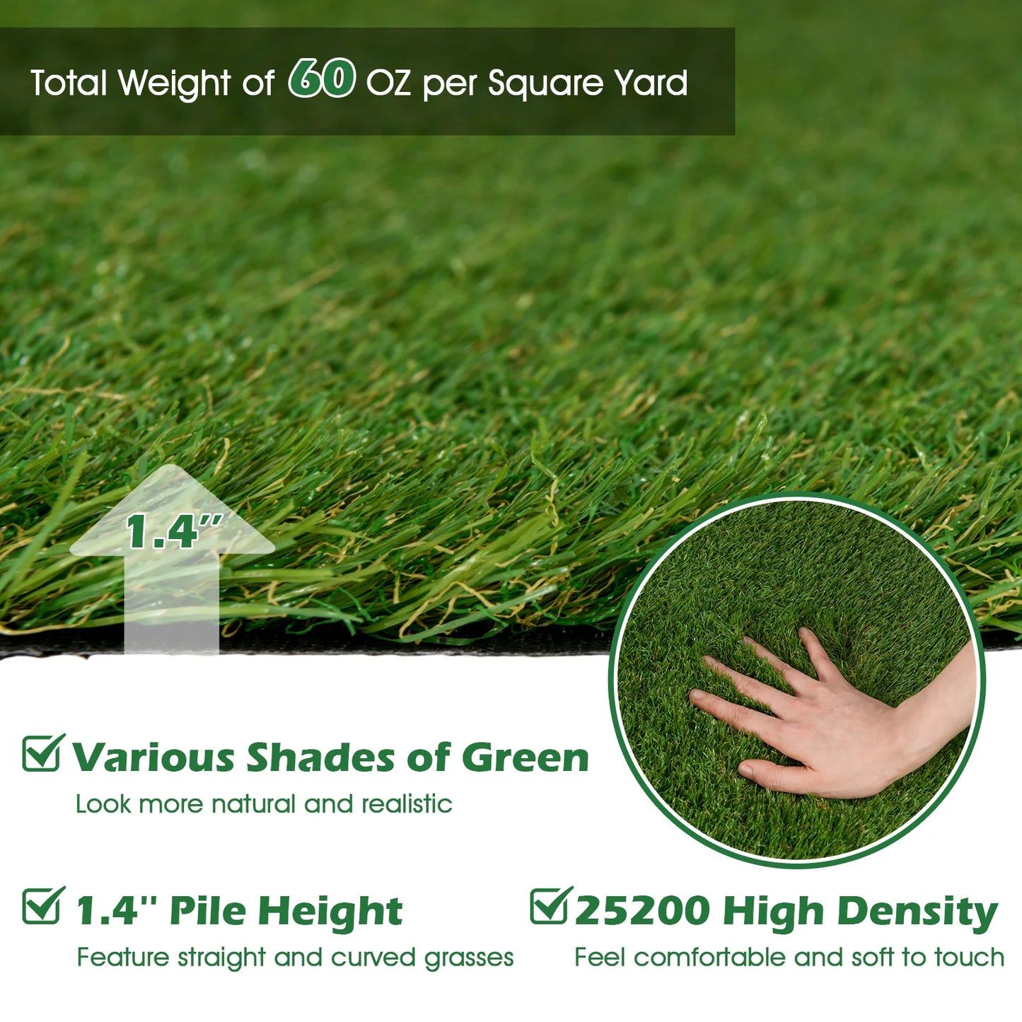 5 x 8 FT Artificial Grass Turf w/ Drainage Holes Nonslip Bottom 60 OZ Heavy