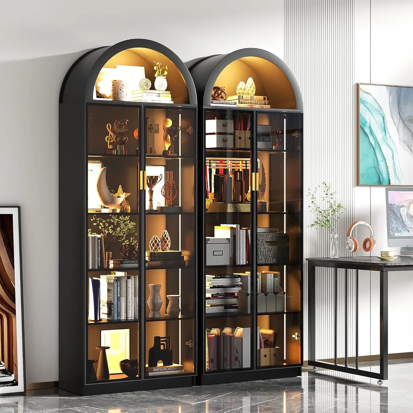 ZHILU Arch Display Cabinet With Doors And Adjustable Shelves LED