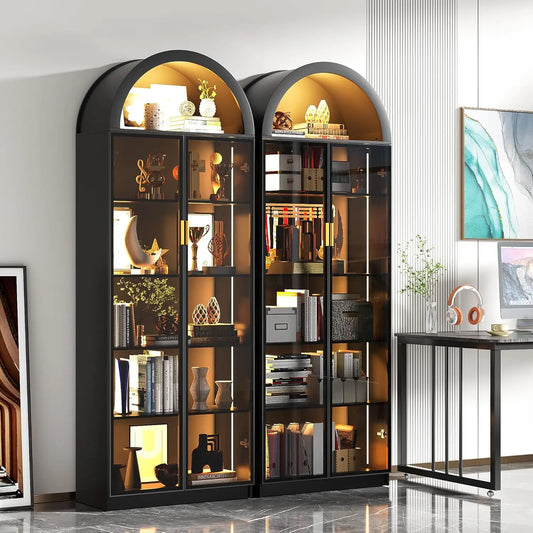 ZHILU Arch Display Cabinet With Doors And Adjustable Shelves LED