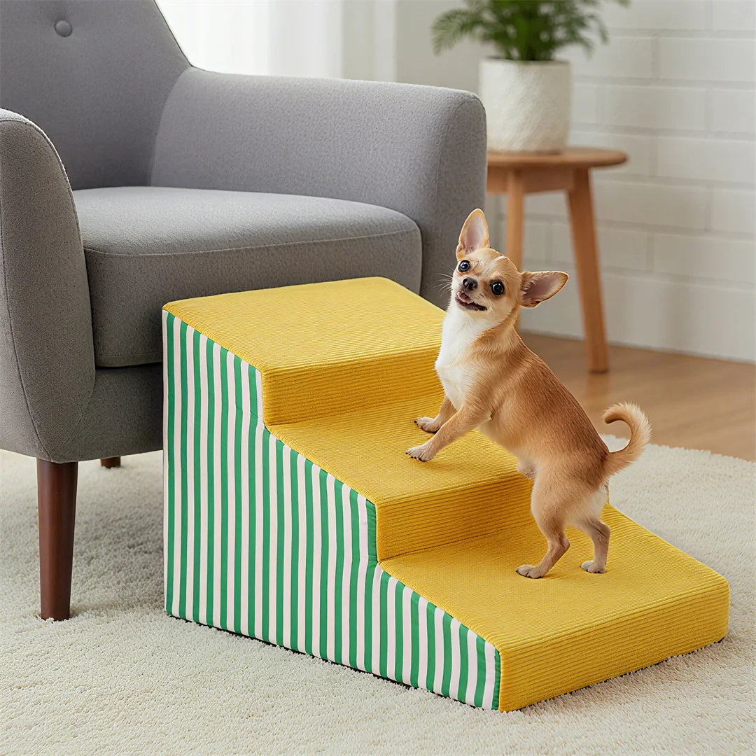 3/4/5 Steps High-Density Foam Dog Stairs with Gentle Slope,Vibrant Color Washable Cover for Small to Medium Dogs Access to High Beds And Sofa