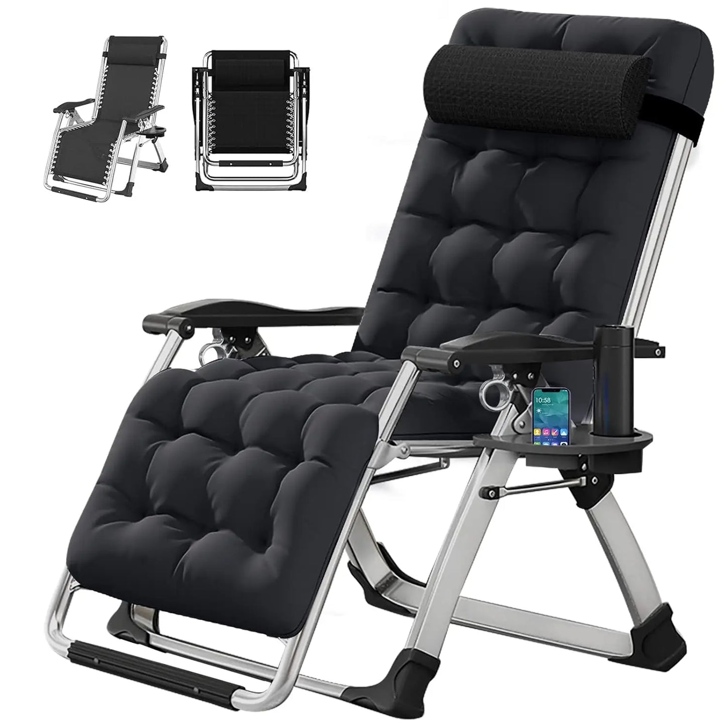 Oversized Zero Gravity Chair, 29In XL Lawn Folding Lounge Chairs, Lawn Recliner, Reclining Patio Lounger Chair, Folding, Custom