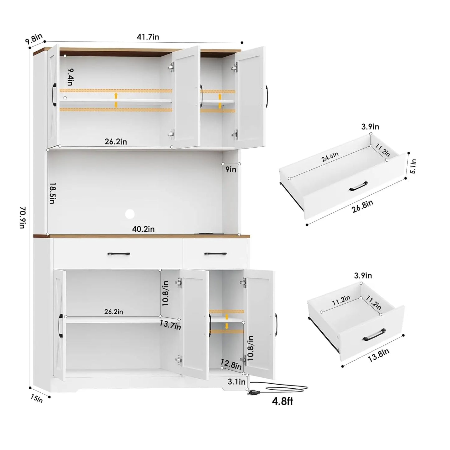 Chengwei Farmhouse Pantry Cabinet With Charging Station And Microwave Stand