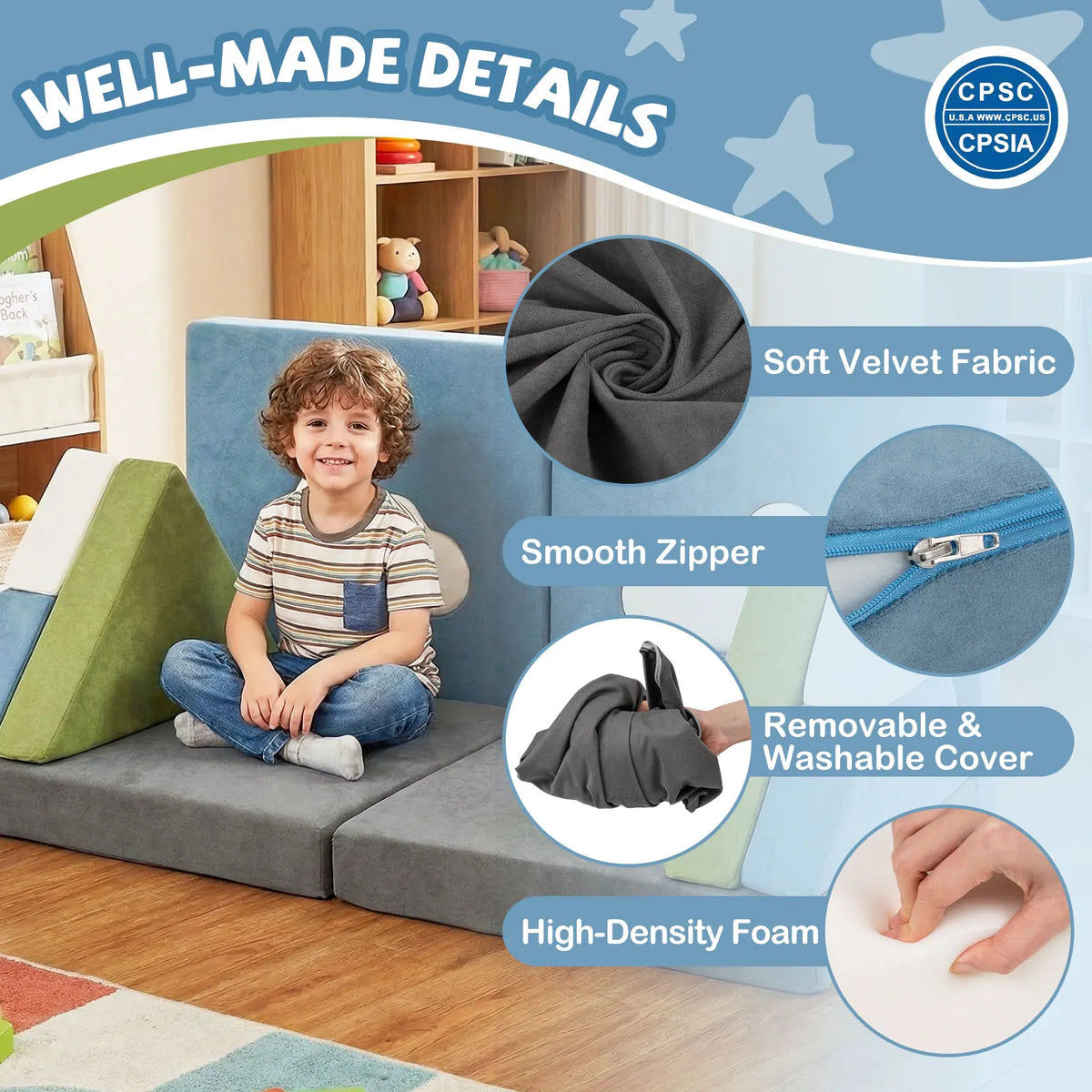 HOMASIS Modular Kids Play Couch Snow Mountain Foam Building Fort