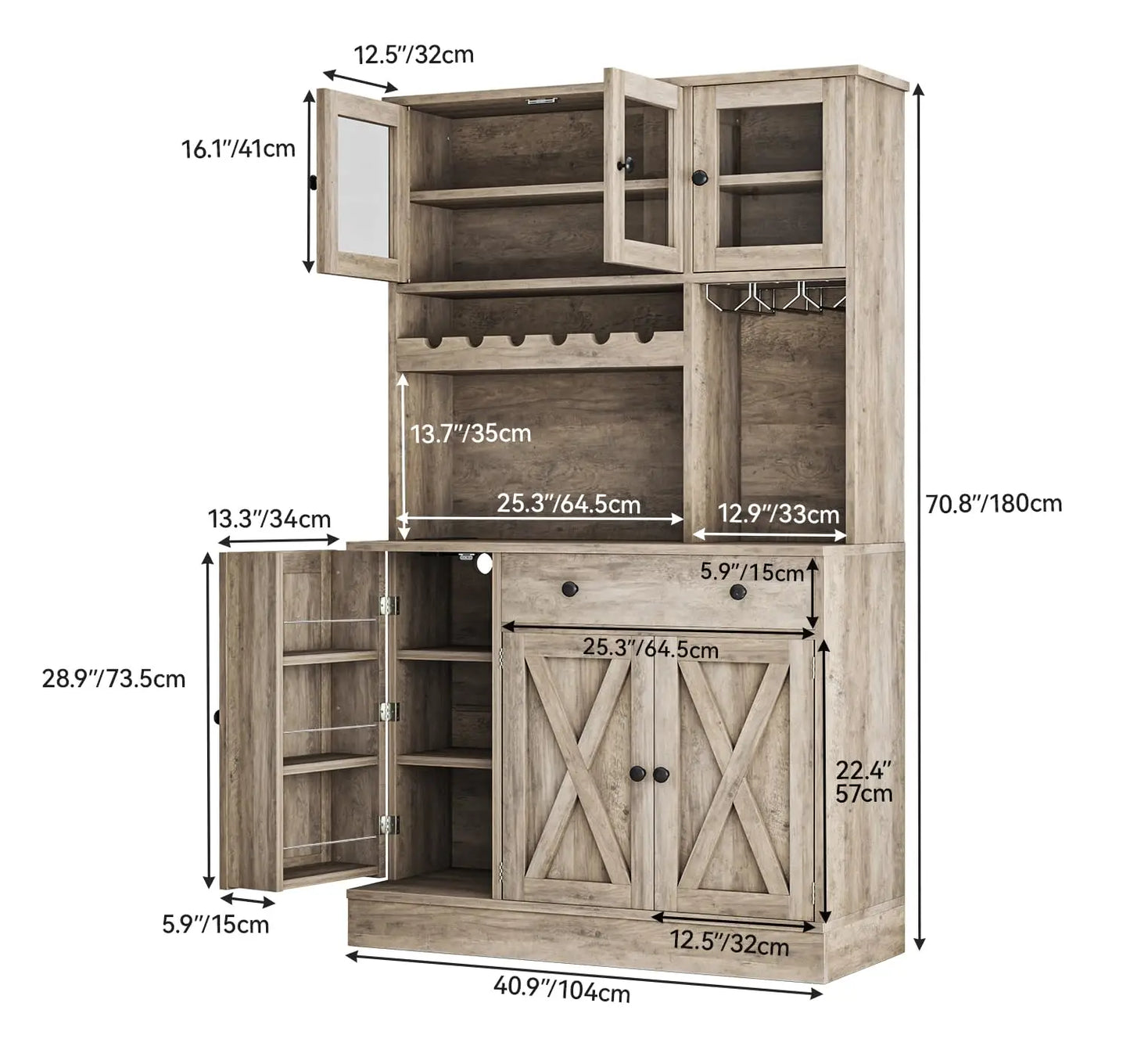 MOYU Kitchen Pantry Cabinet With Wine Rack And Power Outlet