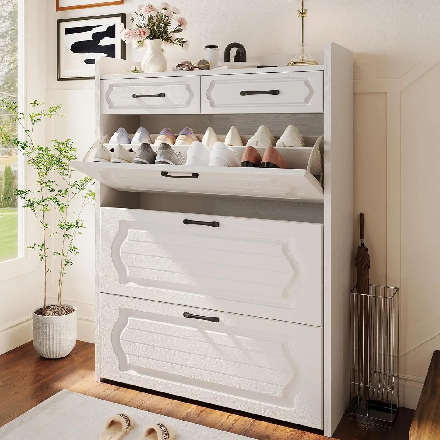 3-Drawer Flip-Top Slim Shoe Cabinet with 2 Storage Drawers Narrow Entryway Hallway Organizer, Custom