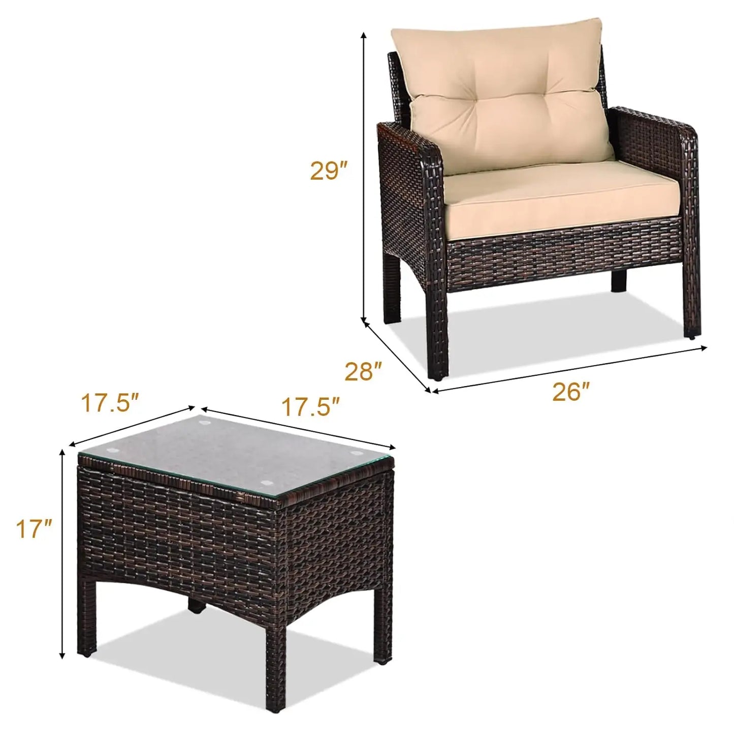 Outdoor Wicker Patio Bistro Set With Cushions All Weather PE Rattan