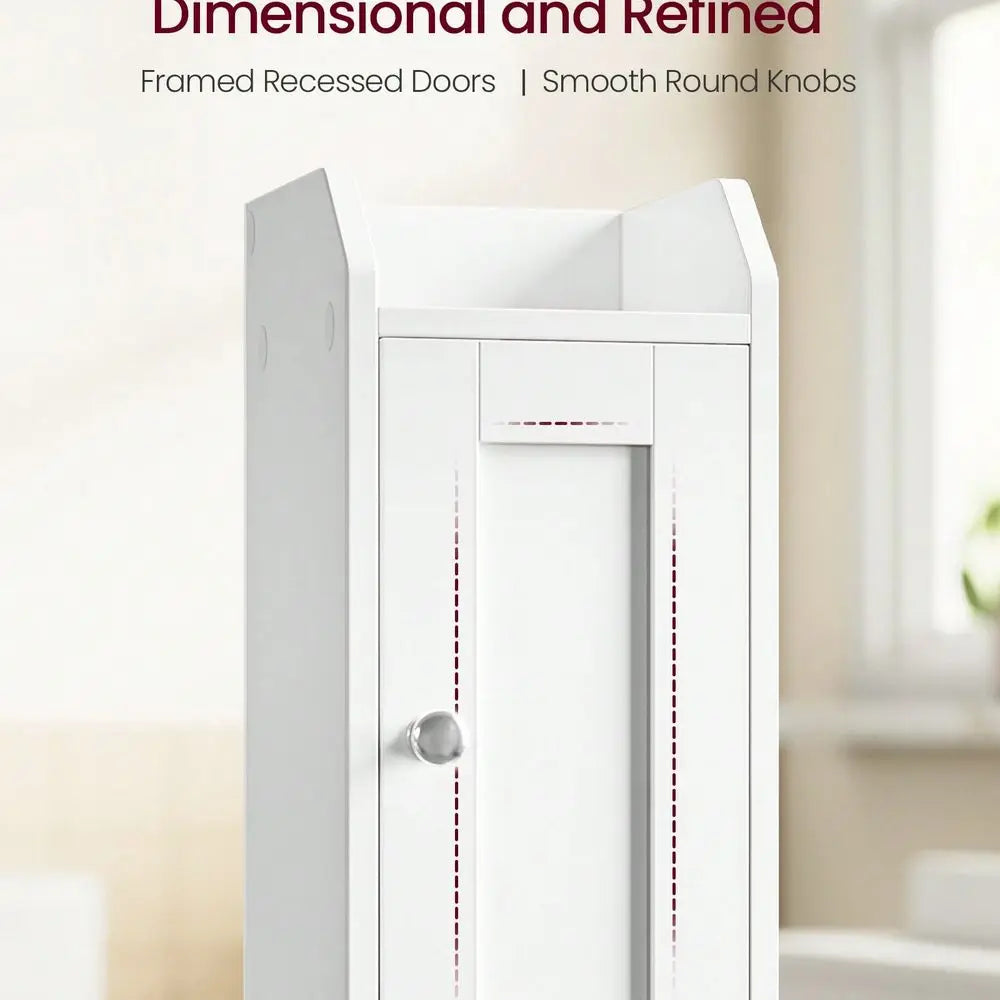 Slim Storage Cabinet With Reversible Doors, Small Storage Corner Floor Cabinet, Narrow Orgnizer, Adjustable Shelves, Far