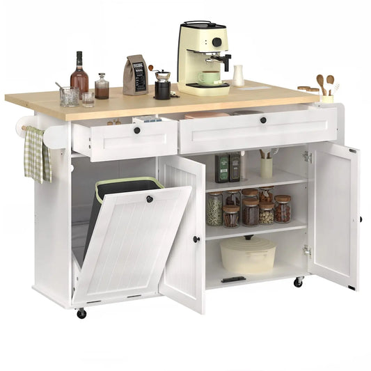 Onbrill Mobile Kitchen Island With Drop Leaf And Power Outlet
