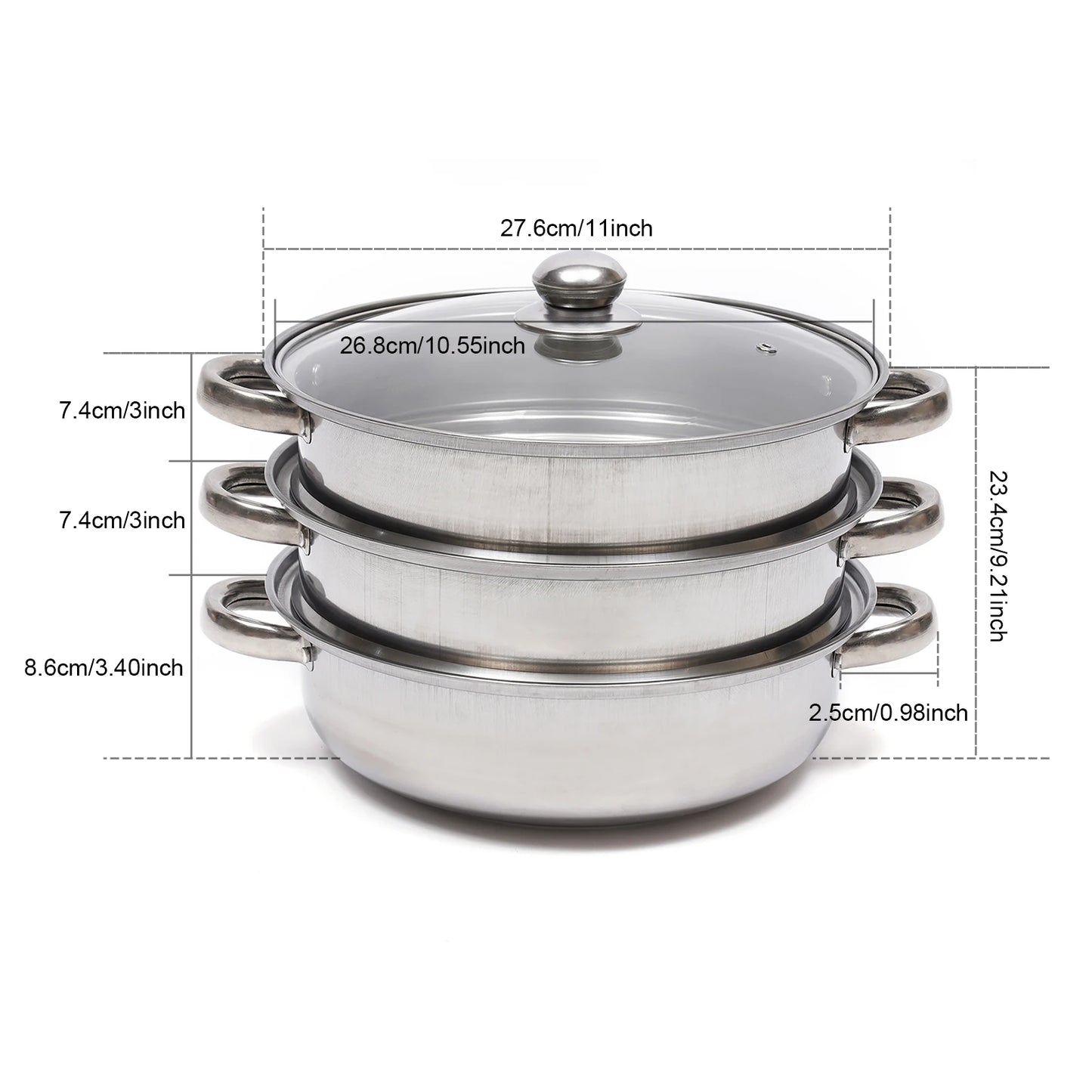 Stainless Steel Three Layer Thick Steamer Pot Soup Steam Pot Universal Cooking Pots for Induction Cooker Gas Stove