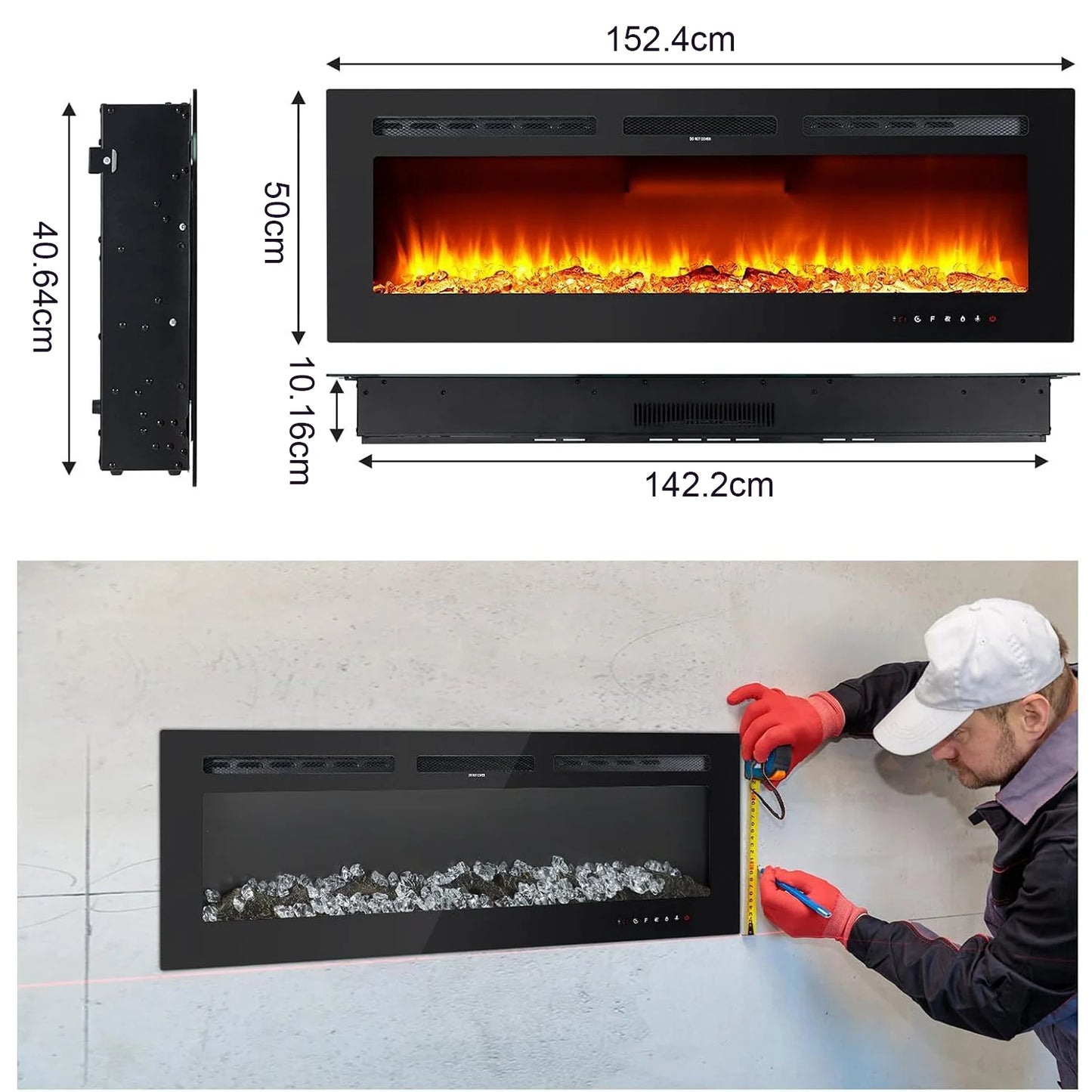 4/50/60inch Electric Fireplace 120V/1500W Heating 12 Flame Effect Remote Control Touch Screen Fireplace, 3D Wall Mount