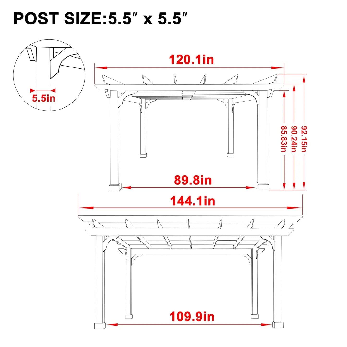10x12ft Wooden Pergola Kit Stakes Cedar Snow Wind All Season Outdoor Shade Backyard Lawn Deck Custom