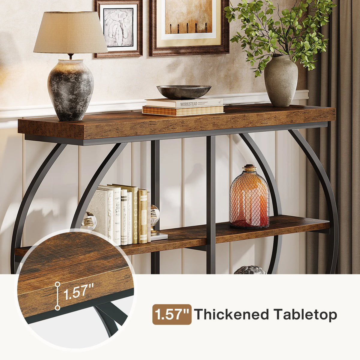 Tribesigns Industrial 3 Tier Console Table With Storage Shelves