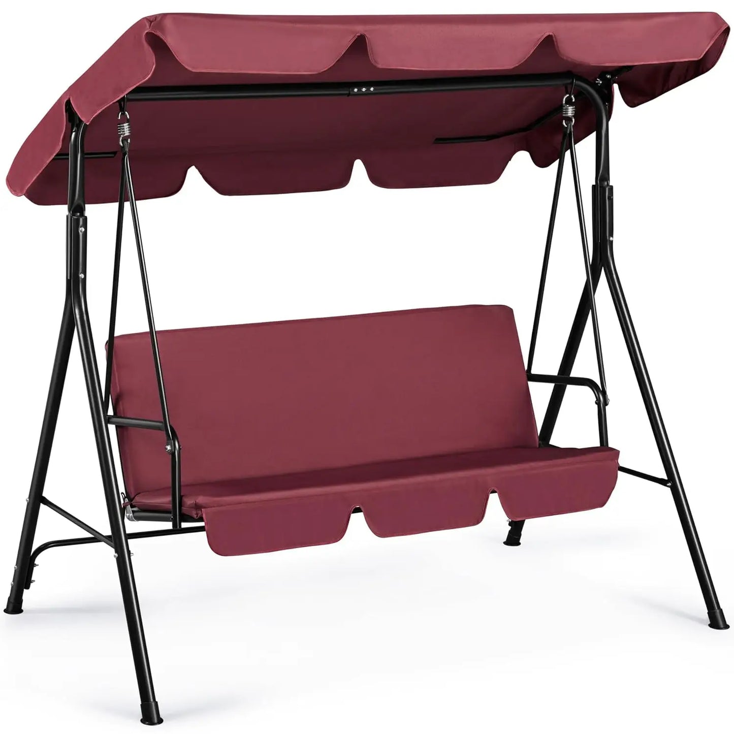 3-Seat Patio Swing Chair, Outdoor Canopy Porch with Adjustable Canopy & Removable Cushion, Hanging Glider Lounge Chair, Custom