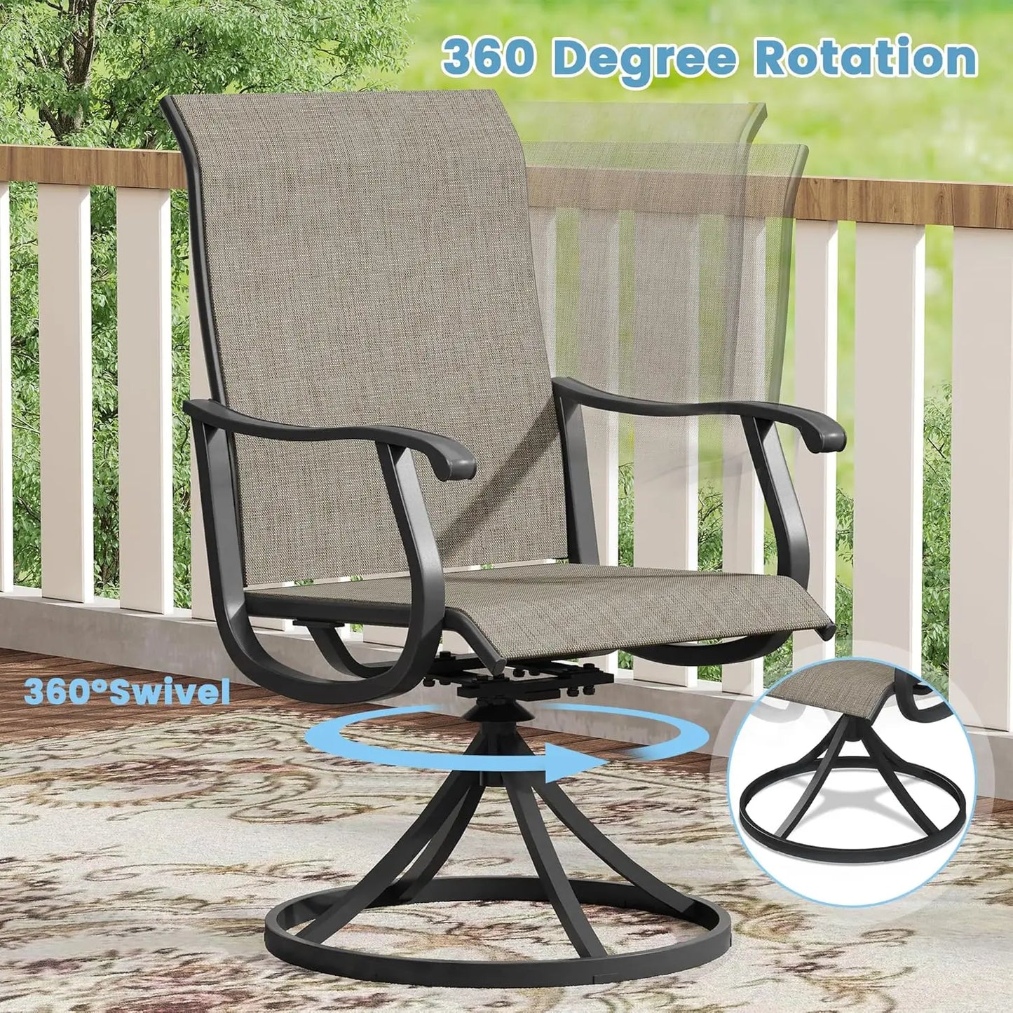 Outdoor Patio Dining Set With Four Textilene Swivel Chairs And Round Table