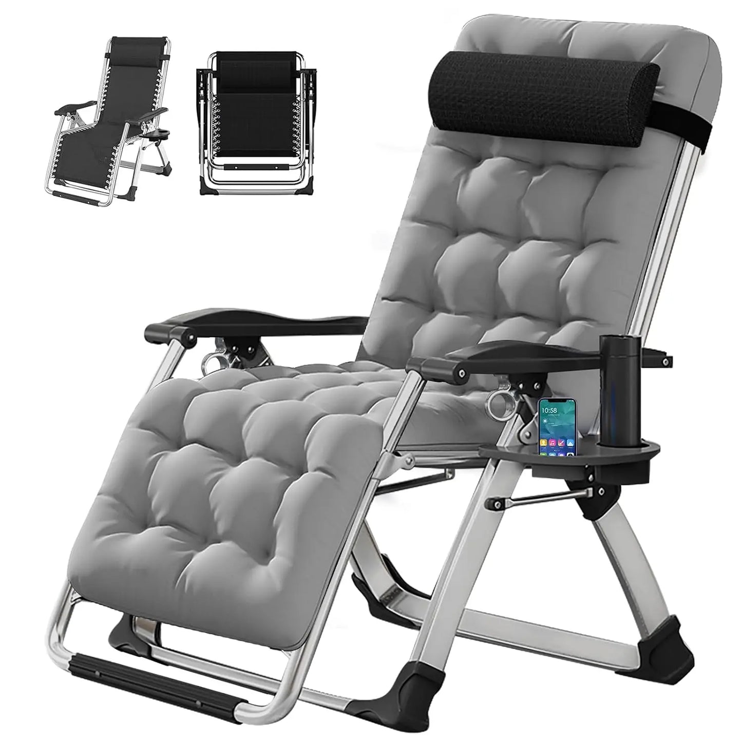 Oversized Zero Gravity Chair, 29In XL Lawn Folding Lounge Chairs, Lawn Recliner, Reclining Patio Lounger Chair, Folding, Custom