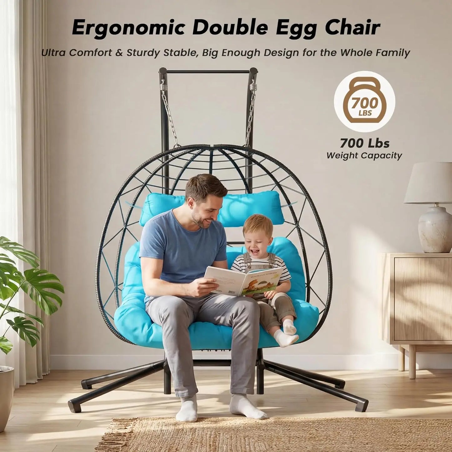Set of 2 Wicker Hanging Egg Chairs with Stand, 700 lb Capacity, Indoor/Outdoor Double Egg Swing Hammock Chairs for, Custom