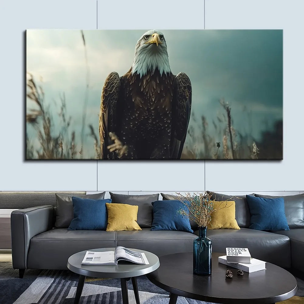 1.5 inch thick pine solid wood frame, eagle fly canvas art printing, Fourth of July celebration wall hanging,