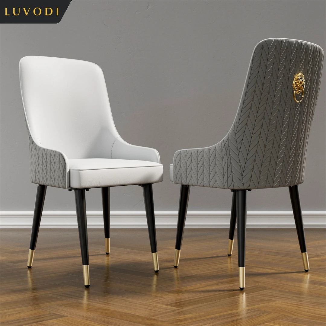 LUVODI Modern Dining Chair Set of 2 Microfiber Leather Leisure Chairs with Lion Knocker for Kitchen Table Restaurant