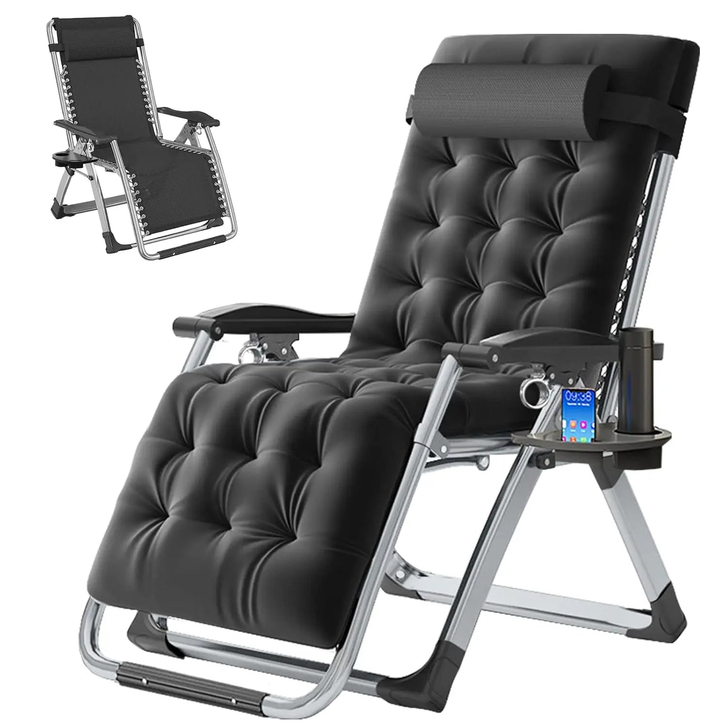 Zero Gravity Chair, Premium Lawn Recliner Folding Portable Chaise Lounge with Detachable Cushion, Headrest and Cup, Custom