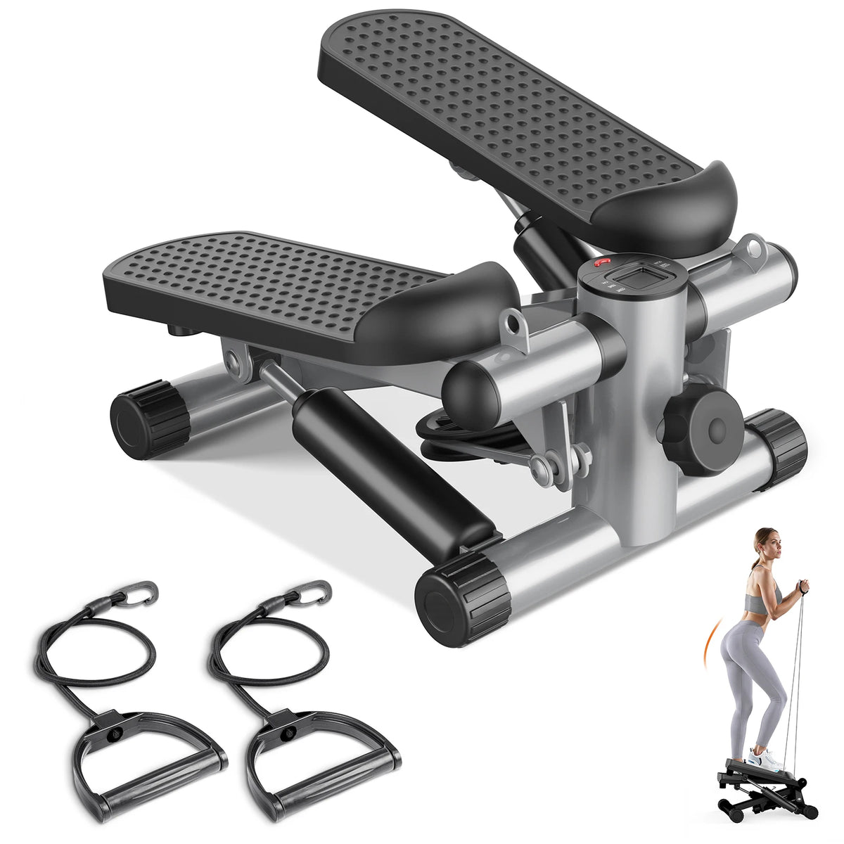 Home Cardio Mini Stepper With Resistance Bands and LCD Monitor