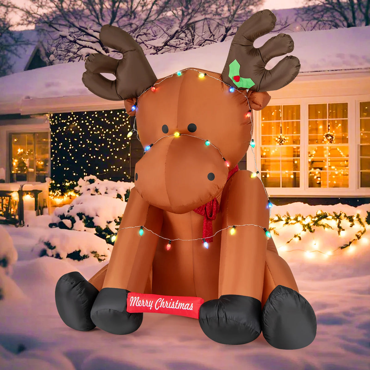 LIFEZEAL Lighted Christmas Inflatable Reindeer Lawn Decoration