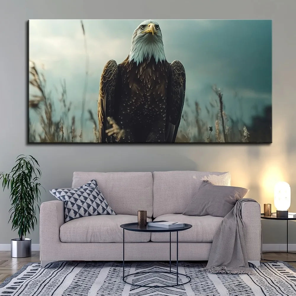 1.5 inch thick pine solid wood frame, eagle fly canvas art printing, Fourth of July celebration wall hanging,