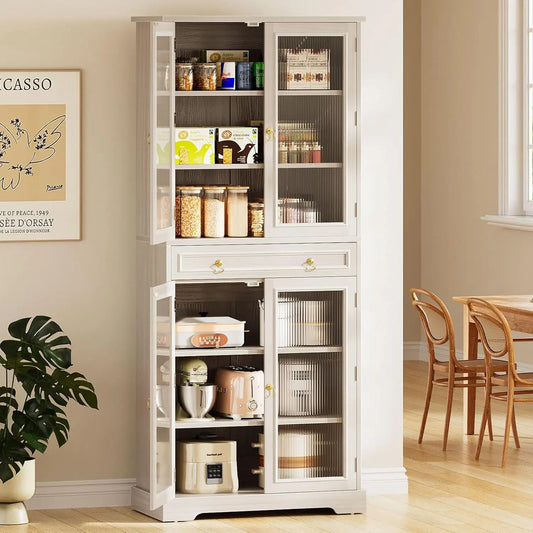 MOYU Kitchen Pantry Cabinet With Acrylic Doors And Adjustable Shelves