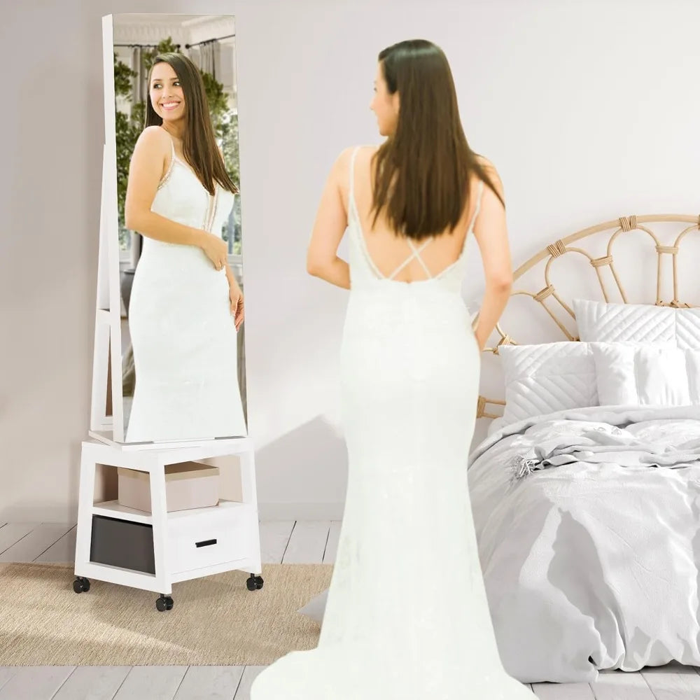 XIAOLANG 360 Degree Swivel Jewelry Armoire With Full Length Mirror