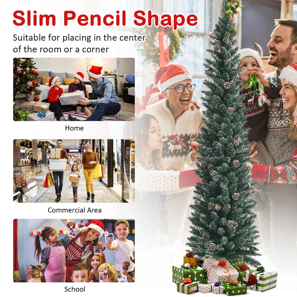 MULTIGOT Artificial Slim Pencil Christmas Tree With Snowy Branch Tips