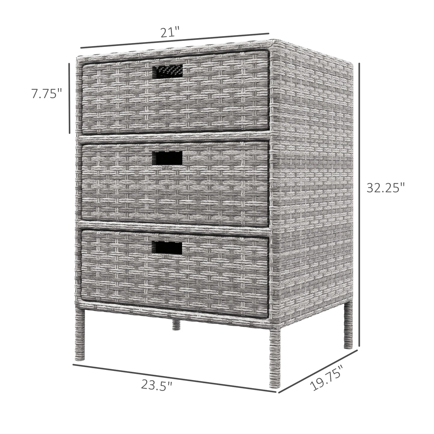 32" Poolside Garden Rattan Wicker Storage Cabinet Organizer with 3 Drawers