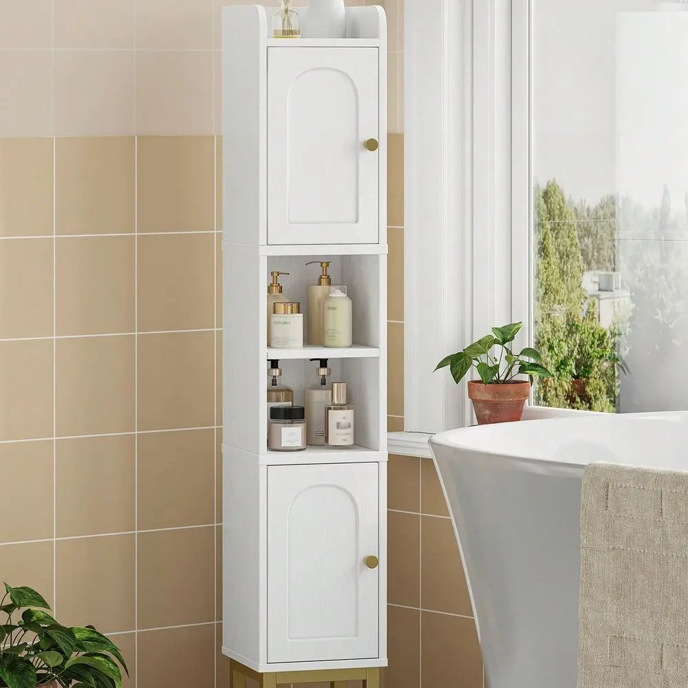 HaluPeit Narrow Bathroom Storage Cabinet, Bathroom Organizers And Storage With 2 Doors, Open Space,Adjustable Shelf, Laundry Ro
